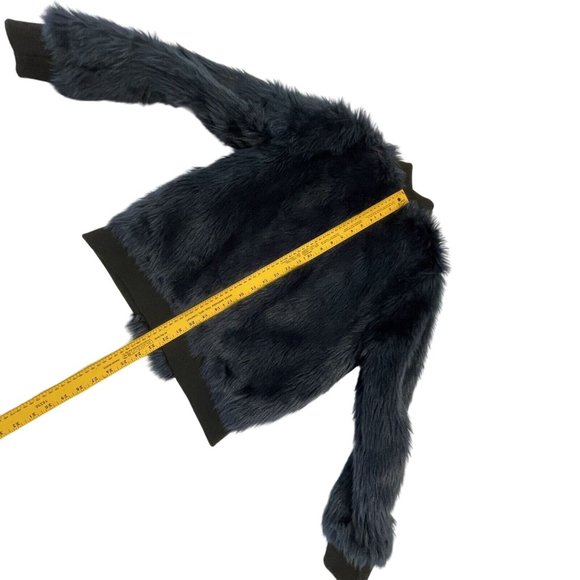 SAY WHAT? Faux Fur Jacket Coat Size Small Midnight Blue with Black Trim - Picture 10 of 14